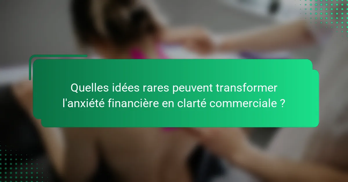Quelles idées rares peuvent transformer l'anxiété financière en clarté commerciale ?